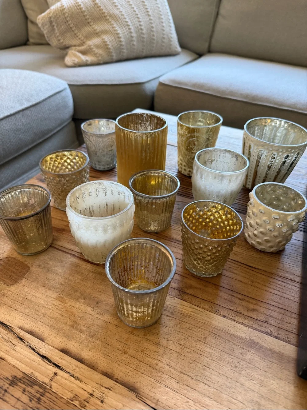 Pottery Barn Assorted Gold and Silver Mercury Glass Votive Holders